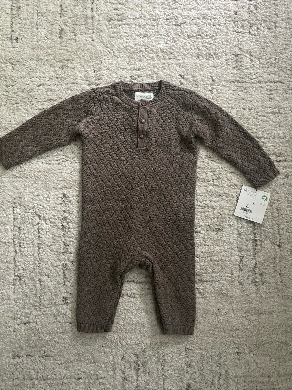 Organic Knit Cable Baby One-Piece Footie in Brown
